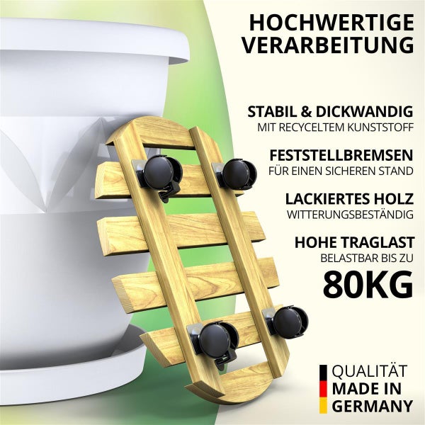Plastard Blumentopf Ø40 cm Weiß inkl. Pflanzenroller & Untersetzer – Wetterfest & Mobil