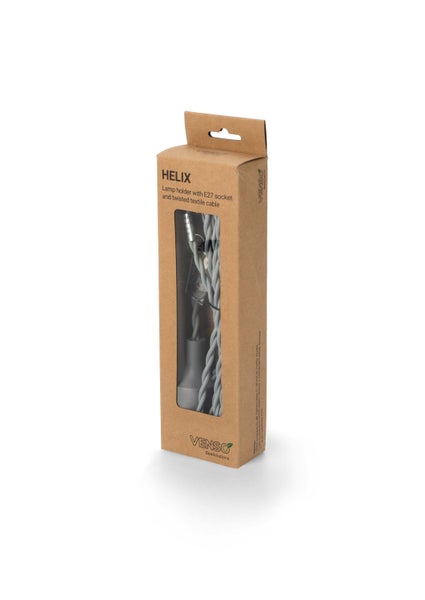 Parus by Venso E27 Lampenfassung Helix 4m Textilkabel Grau, Eurostecker, Venso Ecosolutions Lampenfassung E27 mit Kabel für E27 LED Lampe, Bulb Holder, Kabel für Lampe, Fassung E27