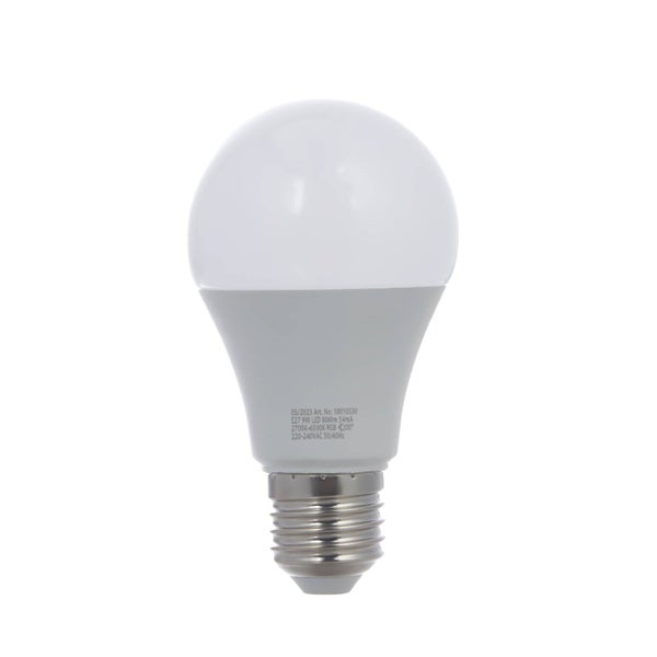 LED-Leuchtmittel E27, 9 Watt, 806 Lumen, RGB und 2700 bis 6500 Kelvin, Birnenform, matt.