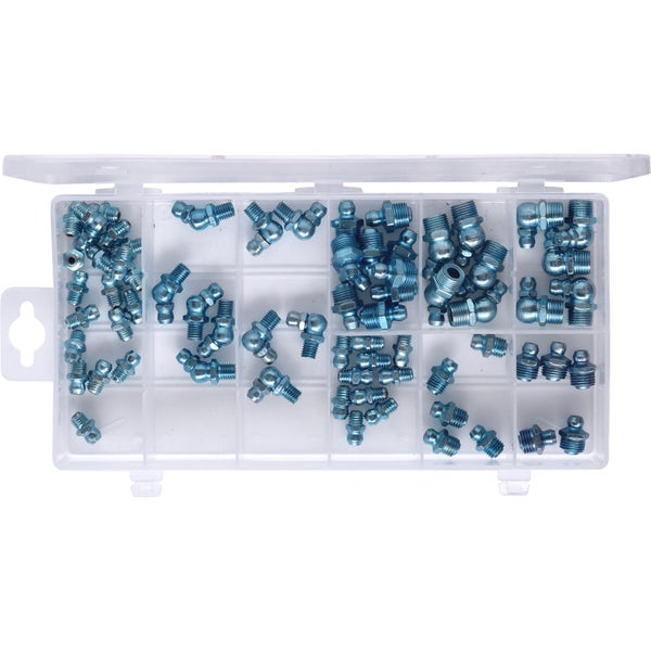 Schmiernippel Sortiment metrisch und zöllig, 70-teilig im transparenten Kasten