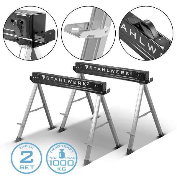 Zwei Stahlwerk-Böcke im Set mit je 1000 Kilogramm Tragkraft