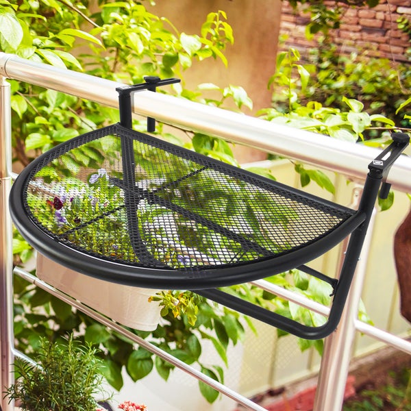 Outsunny Balkonhängetisch Hängetisch Gartentisch höhenverstellbar halbrund Ø30 cm Terrasse Metall Weiß L60 x B45 x H50 cm