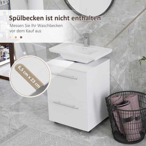 HOMCOM Waschbeckenunterschrank Unterschrank mit Schrankfach, Schublade, Waschtischunterschrank, Badunterschrank mit Kippschutz für wandmontierte Becken Weiß, 41,5 x 35,5 x 59 cm