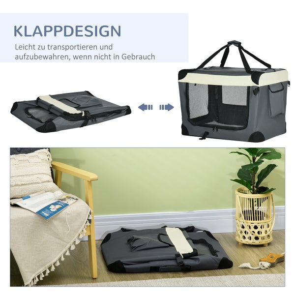 PawHut Tragetasche, 70L x 51B x 50H cm, Stahl, Oxfordstoff, Netzstoff (100% Polyester), Grau