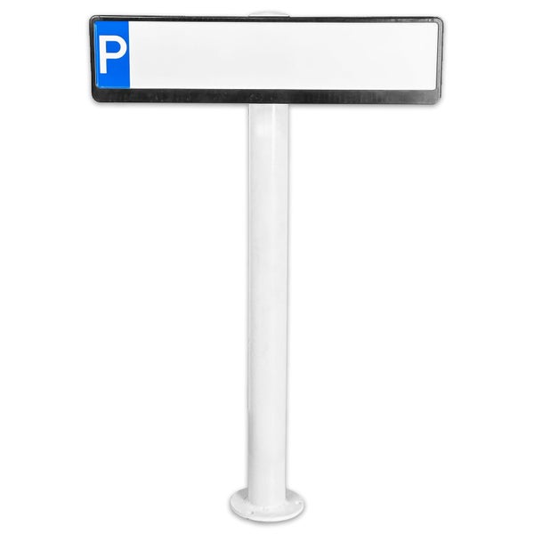 UvV Parkplatzschild + Halterung + Standpfosten / Absperrpfosten + individueller Text / Kennzeichenhalter zum Andübeln