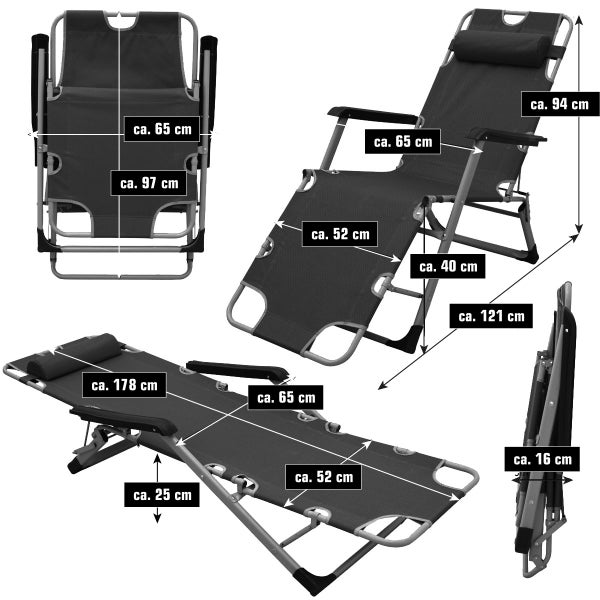 AMANKA 178x65 Relaxliege Garten Liegestuhl Klappbar - Gartenstuhl mit Liegefunktion - Sonnenliege Faltbar - Campingliege Leicht - Gartenliege Wetterfest - Mobile Strandliege Relaxsessel Outdoor Liege