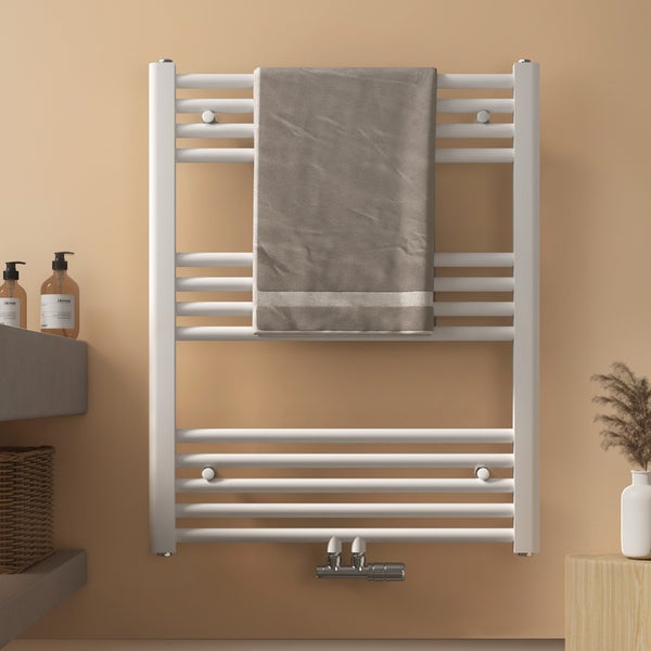 EMKE Badheizkörper 750x600 mm Handtuchheizkörper Horizontal Heizkörper Röhrenheizkörper , Handtuchwärmer Mittelanschluss sehr angenehme Strahlungswärme Weiß 337W
