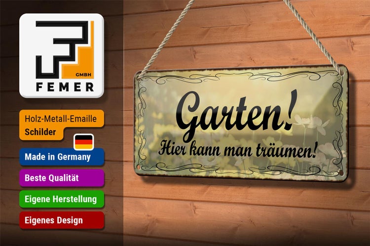 Blechschild Spruch 27x10cm Garten hier kann man träumen Dekoration