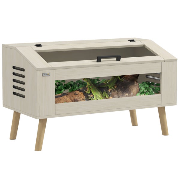 PawHut Terrarium für Reptilien, 140L Reptil Fütterungsbox mit gehärteten Glasfenstern, Deckel, Beine, Reptilienzuchtbox für Amphibien, Spinne, Eiche, 100 x 50 x 60 cm