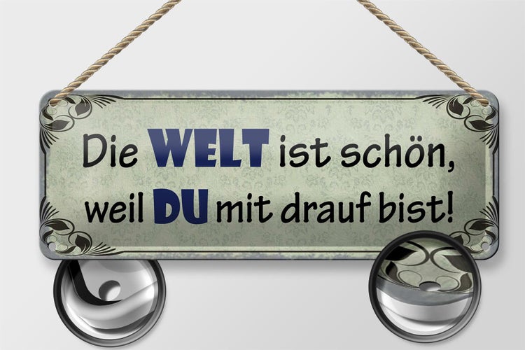 Blechschild Spruch 27x10cm die Welt schön weil Du mit drauf Dekoration