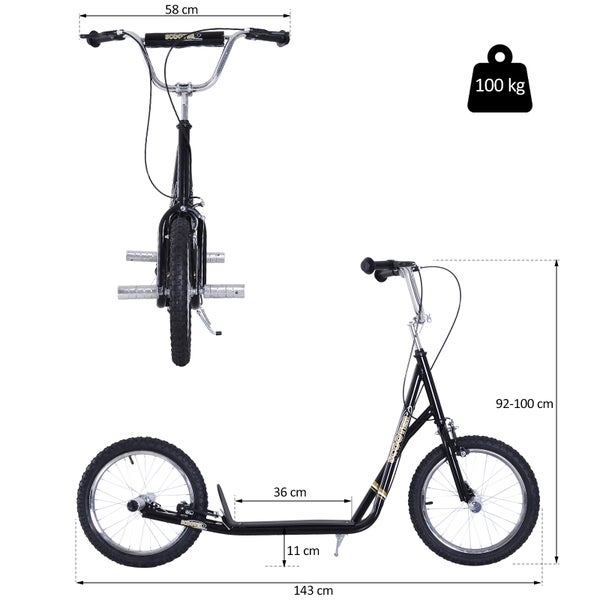 HOMCOM Kinderroller, L143 x B58 x H92-100 cm, Stahl, Gummi, Schwarz