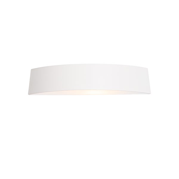 Weiße, gewölbte Wandleuchte im modernen, minimalistischen Design.