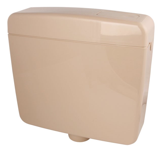 Calmwaters® Spülkasten Beige mit Spül-Stopp-Funktion, 6-9 Liter Spülmenge, Aufputzspülkasten WC schmal, flacher Spülkasten Elements, Aufputz-Montage, Start-Stopp-Taste, Beige-Bahamabeige, 29HB2716