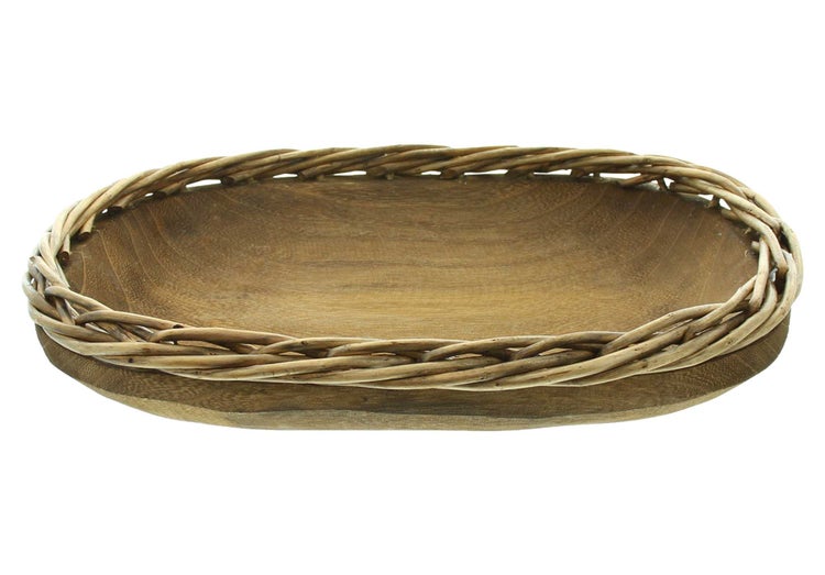 FRANK FLECHTWAREN | Schale Flechtrand, oval, PAULOWNIA, WEIDE, 37 x 27 x 6 cm
