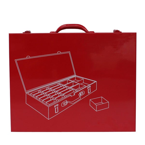 PROREGAL Sortimentskoffer aus Metall mit 24 farbigen Systemfächer | HxBxT 7x24x34cm | Verkehrsrot