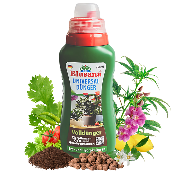 Blusana Universal Flüssigdünger NPK Dünger 6-3-6 für Zierpflanzen Obst- und Gemüse Hydrokultur Hydroponik Erde 250ml  – gesundes Wachstum & reicher Ertrag
