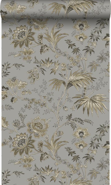 Origin Wallcoverings Tapete Blumen Taupe Grau und Braun - 53 cm x 10,05 m - 326125