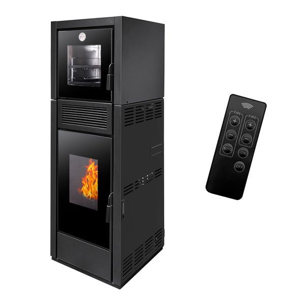 Schwarzer Pelletofen mit Fernbedienung
