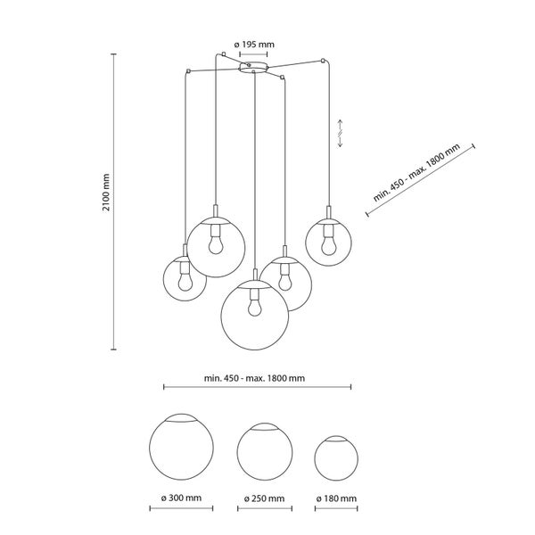 Technische Zeichnung einer Hängeleuchte mit Maßen