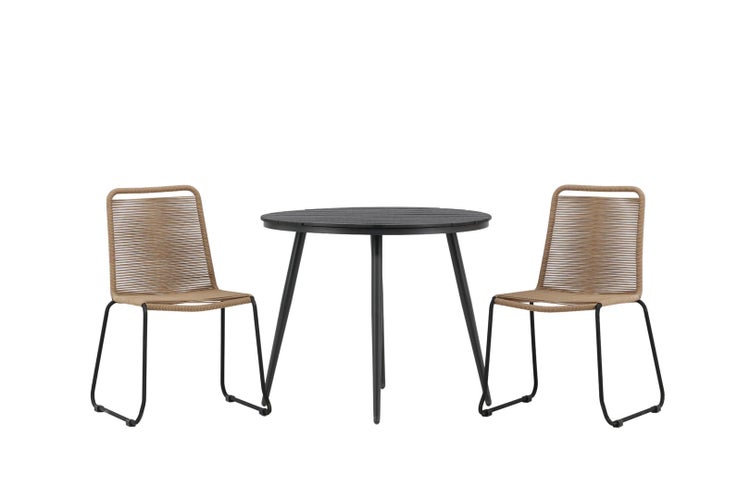 Break Gartenset Tisch 90x90cm, 2 Stühle Lindos, schwarz,braun. 90 X 74 X 90 cm