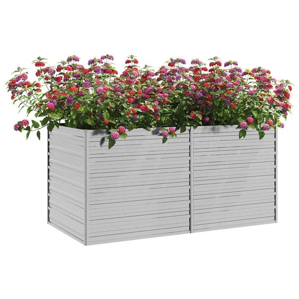 Hochbeet aus verzinktem Stahl mit horizontalen Lamellen für Garten und Terrasse.