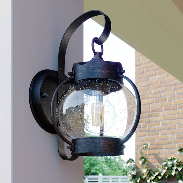 Lindby Wandleuchte außen Gerlo (Landhaus, Vintage Rustikal) in Braun aus Aluminium (1 flammig E27) - Außenwandleuchten Wandlampe Led Außenlampe Outdoor für Außenwand/Hauswand Haus