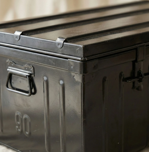 Metallkiste mit Deckel und Tragegriff