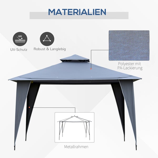 Outsunny Pavillon, Partyzelt mit Doppeldach, 3,45x3,45x2,68m, Metall,Polyester, Grau