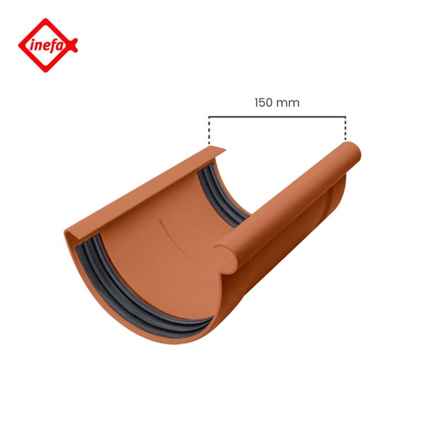 Inefa Logo. Rinnenverbinder für Dachrinnen aus Kunststoff mit einer Nenngröße von 150 Millimeter.