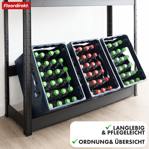 FLOORDIREKT Flaschenkastenständer Osaka - Modernes Getränkekistenregal aus Stahl - Schwarz - für 6 Kästen - 110 x 110 x 30 cm