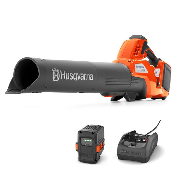 Akkubetriebener Laubbläser mit Akku und Ladegerät