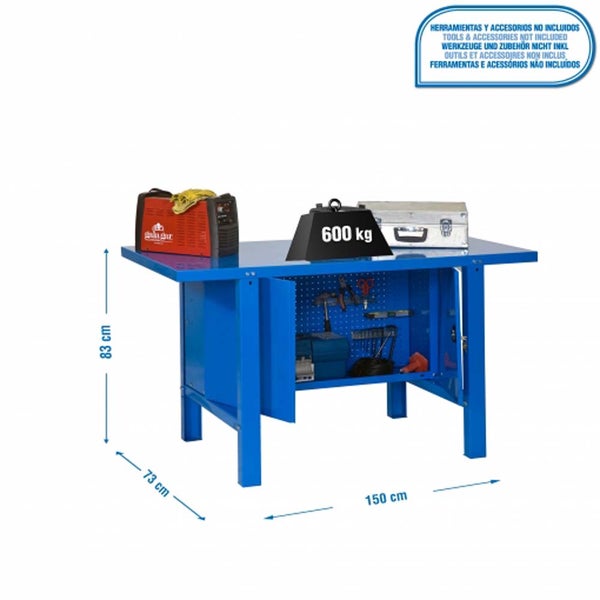 PROREGAL Werkbank Buffalo Metal mit Schrank HxBxT 83 x 150 x 73 cm Traglast 600 kg Blau