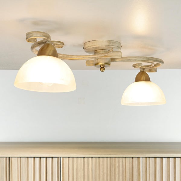 Deckenleuchte mit zwei Lampen und gewundenem Gestell