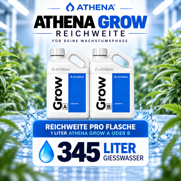 Athena Grow A und B Dünger für die Wachstumsphase, 1 Liter Flaschen mit Reichweitenangabe für Gießwasser