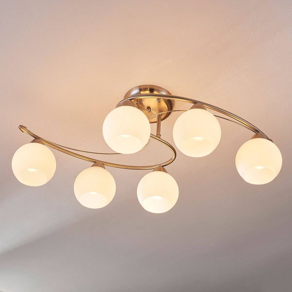 Deckenleuchte mit sechs Leuchten und gewölbtem Lampenarm