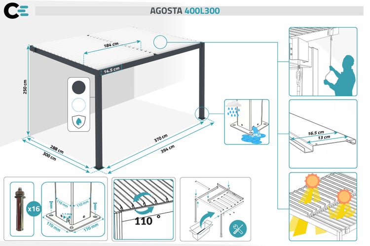 Technische Zeichnung Agosta 400L300 mit Abmessungen