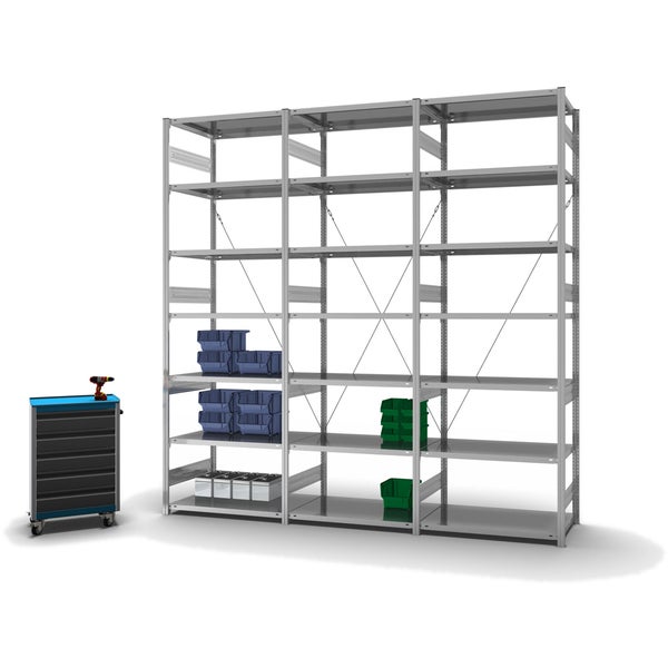 PROREGAL Fachbodenregal Stecksystem T-Profil Heavy-Duty Grundregal HxBxT 300 x 100 x 60 cm 7 Ebenen Fachlast 330 kg Einseitig Nutzbar Verzinkt