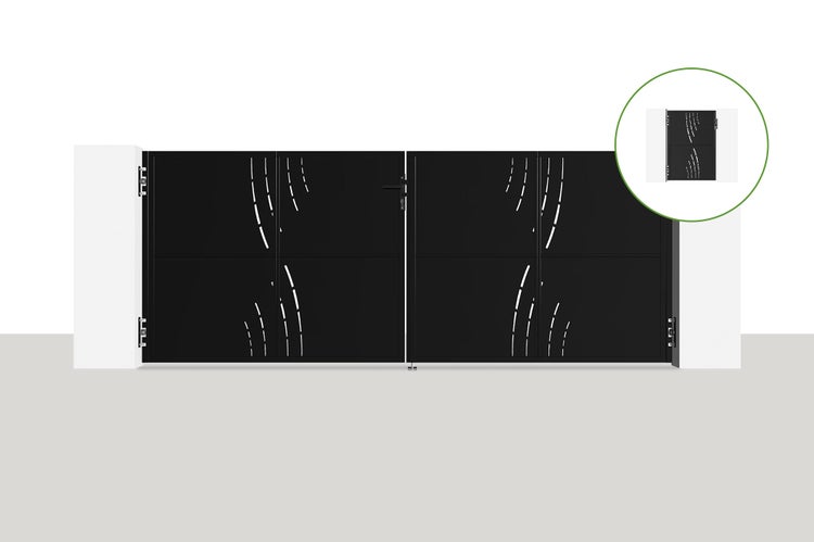 NALI VELETA Drehtorpaket 3,5x1,4m + Tor H.140cm schwarz - rostfrei & einbruchsicher, inkl. Schloss & Schlüssel, einfache Montage