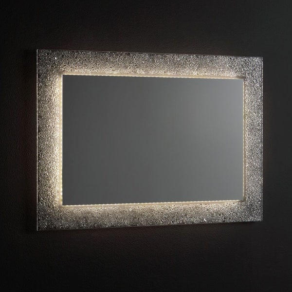 Rahmenspiegel mit LED Hintergrundbeleuchtung 98X70cm aus weiß bearbeitetem Glas