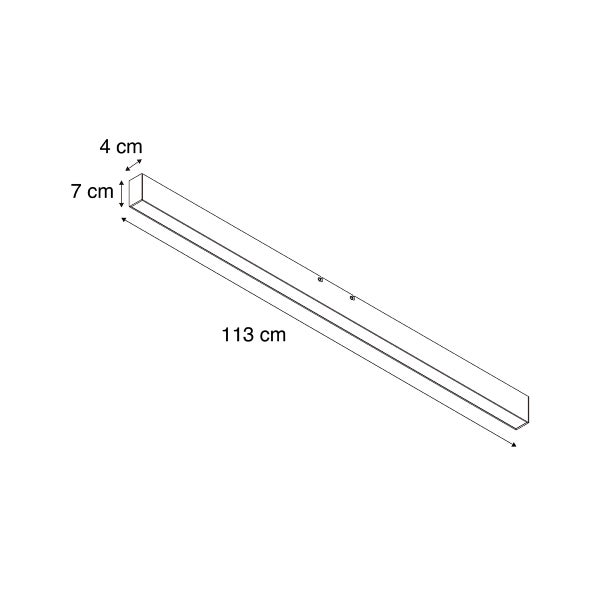 Technische Zeichnung einer LED Leiste mit den Maßen 113 Zentimeter Länge, 4 Zentimeter Breite und 7 Zentimeter Höhe.