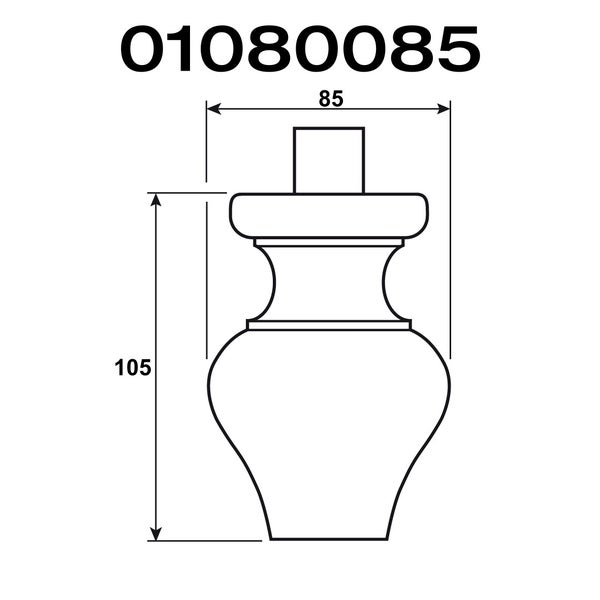 Technische Zeichnung eines Möbelfußes mit den Maßen 85 und 105 Millimeter.