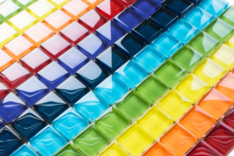 Glasmosaik auf Netz für Bad und Küche 30cm x 30cm  - Rainbow river