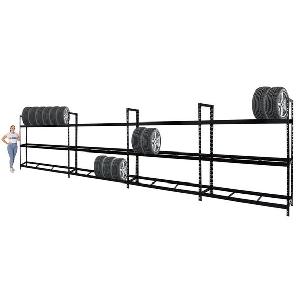 PROREGAL Mega Deal 4x Reifenregal Tiger XL HxBxT 200 x 180 x 45 cm Bis Zu 84 Reifen Schwarz