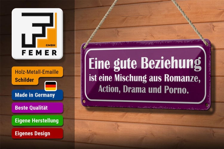 Blechschild Spruch 27x10cm gute Beziehung ist Mischung aus Dekoration