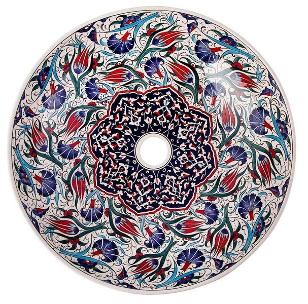 Keramikwaschbecken mit Blumenmuster und rundem Ausschnitt