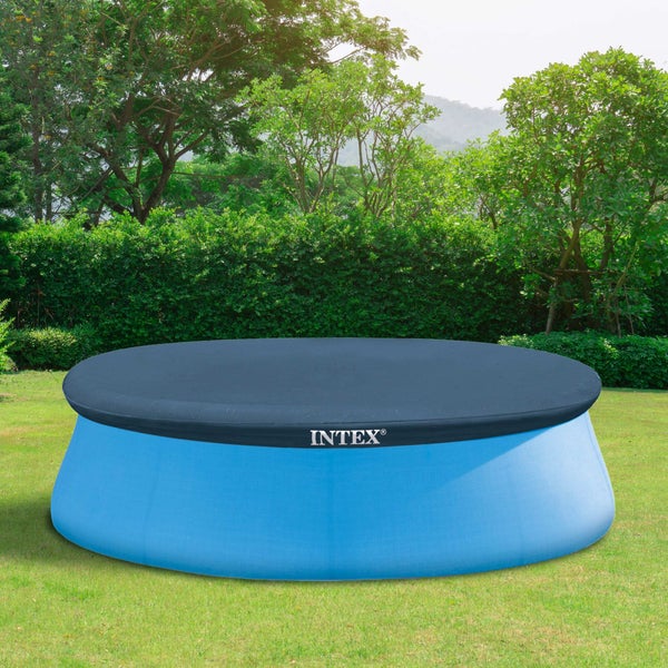 Intex Easy Set Pool Cover - Poolabdeckplane - Ø 244 cm rund - Dunkelblau - Reißfest - Für Easy Set Pools - Poolabdeckung Poolplane Pool Abdeckplane