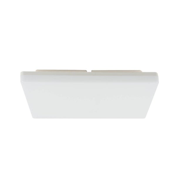 Flache, quadratische LED-Deckenleuchte mit weißem Kunststoffdiffusor in modernem Design.