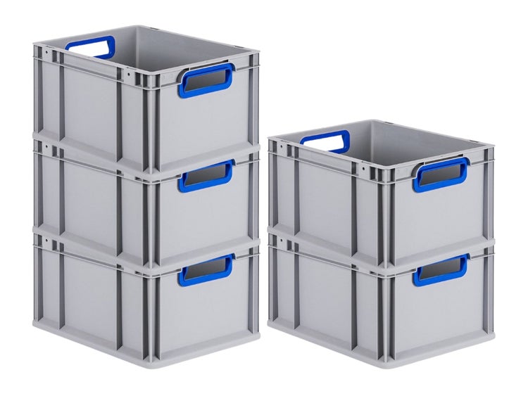 PROREGAL Spar Set 5x Eurobox Nextgen Color HxBxT 22 x 30 x 40 cm 20 Liter Griffe Blau Offen Glatter Boden Eurobehälter Transportbox