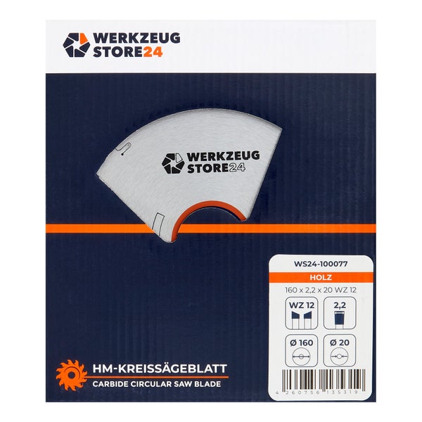 WS24 HM Kreissägeblatt Holz 160 x 2,2 x 20  WZ 12 - WS24-100077
