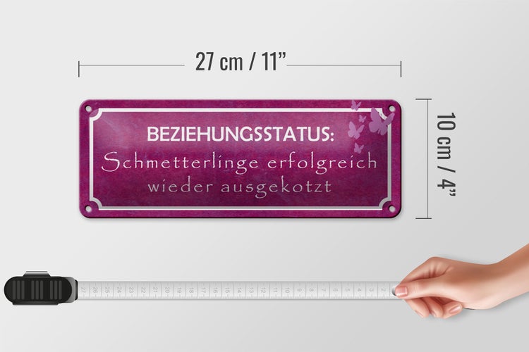 Blechschild Spruch 27x10cm Beziehungsstatus Schmetterlinge Dekoration